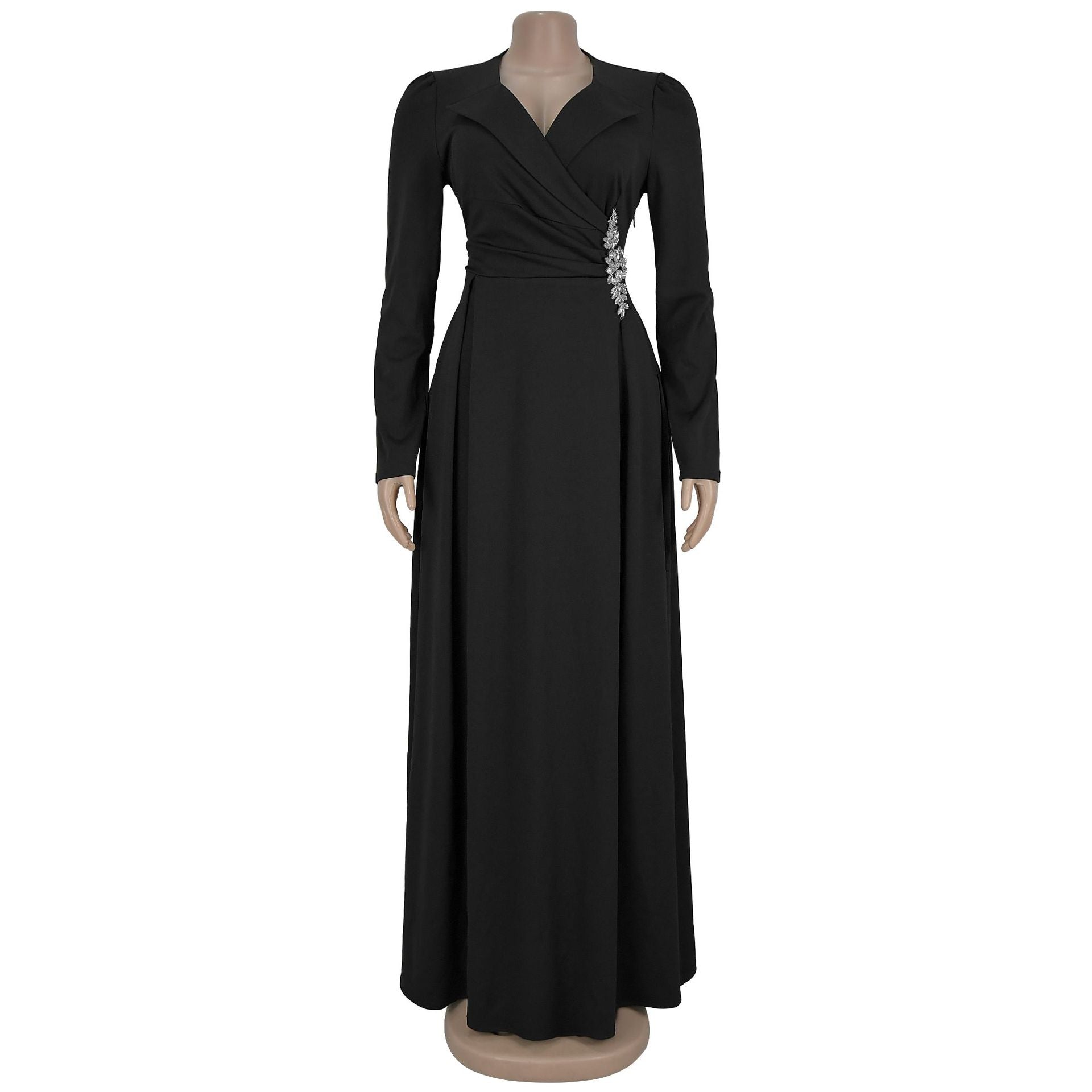 Women Cross Turndown Collar Long Sleeve Dress 8