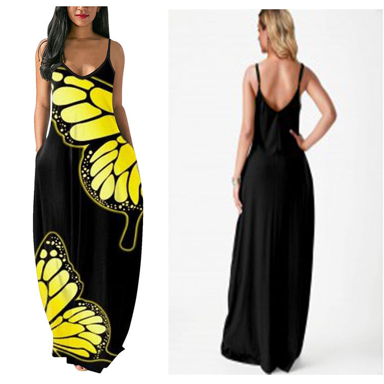 Women Sleeveless Strap Printed Beach Dress 7