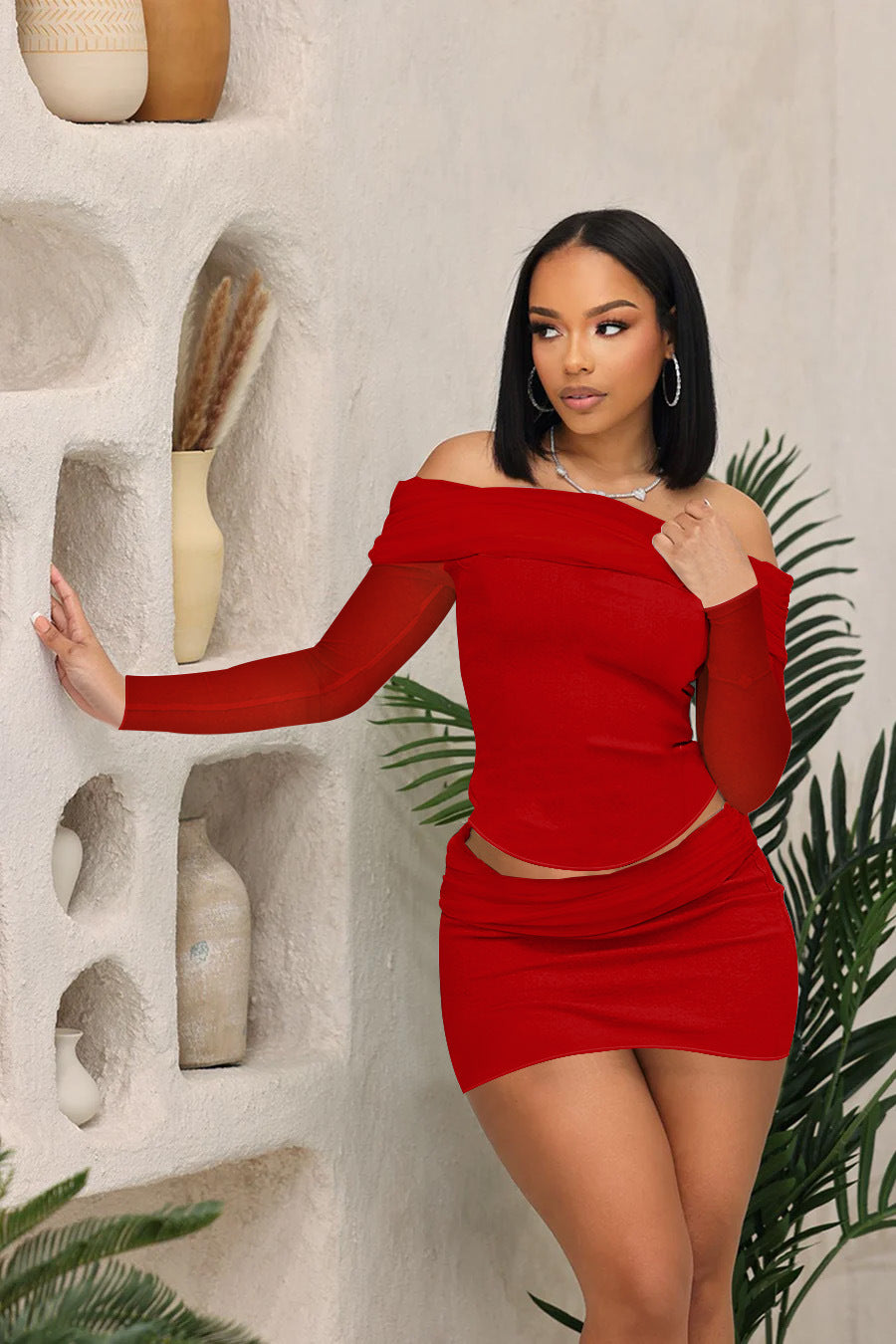 Women summer mesh Top and Skrit Casual two-piece set 8