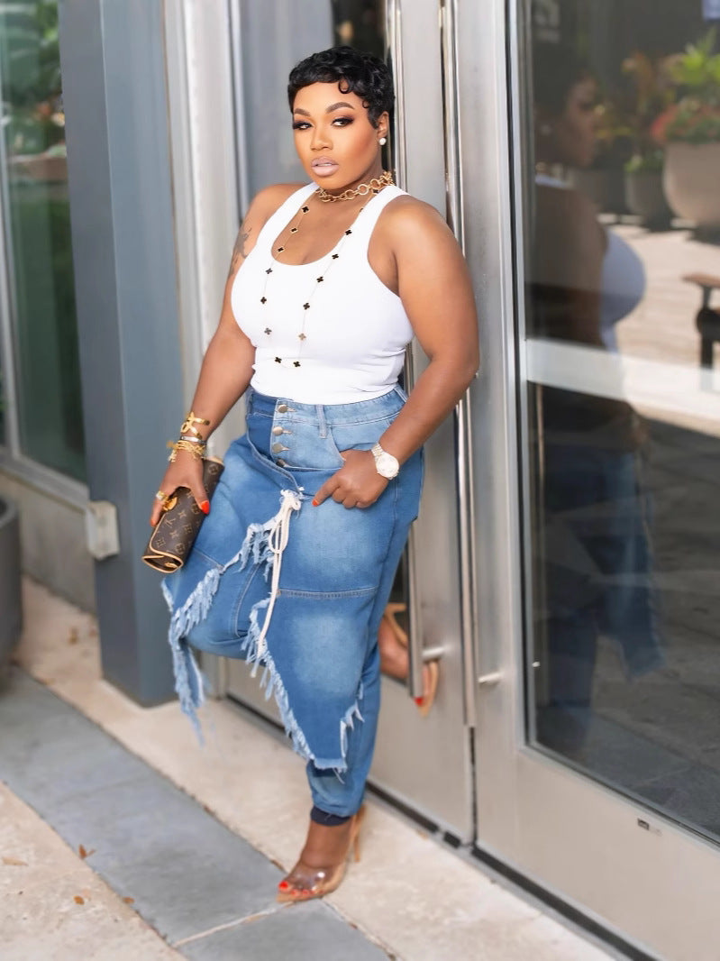 Women Ripped Lace-up Denim Pants 4