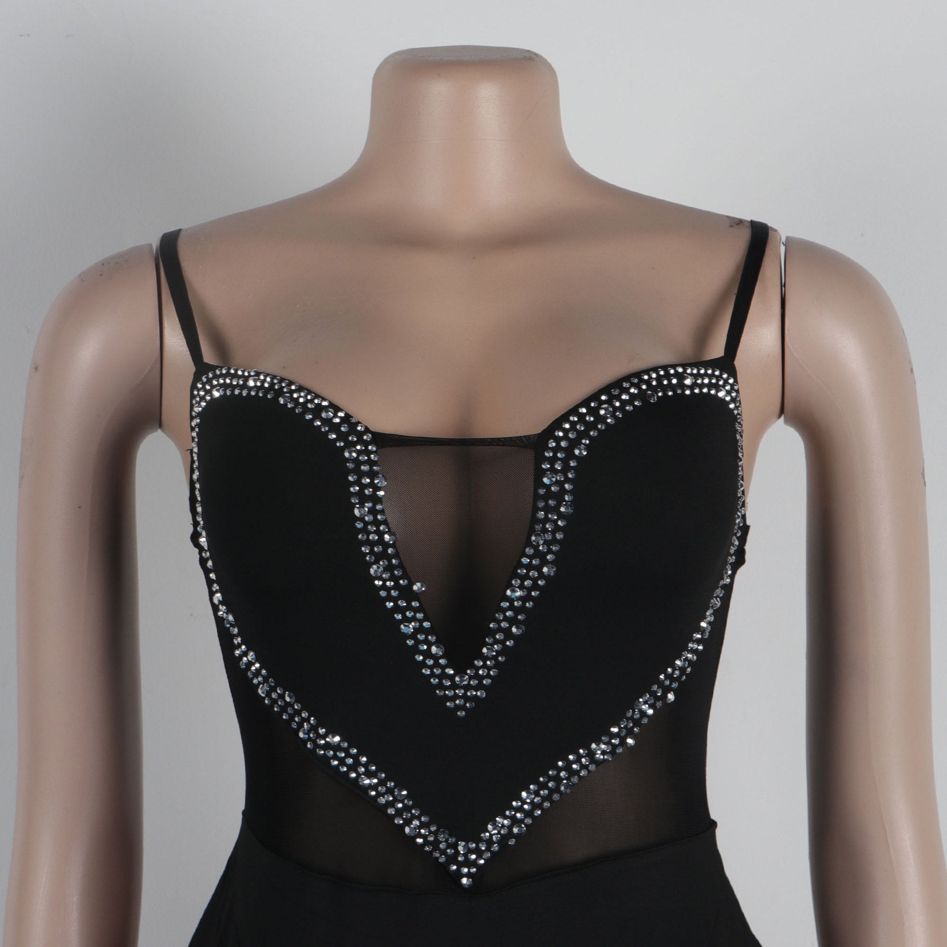 Sexy Beaded See-Through Mesh Patchwork Lace Strap Bodycon Dress 9