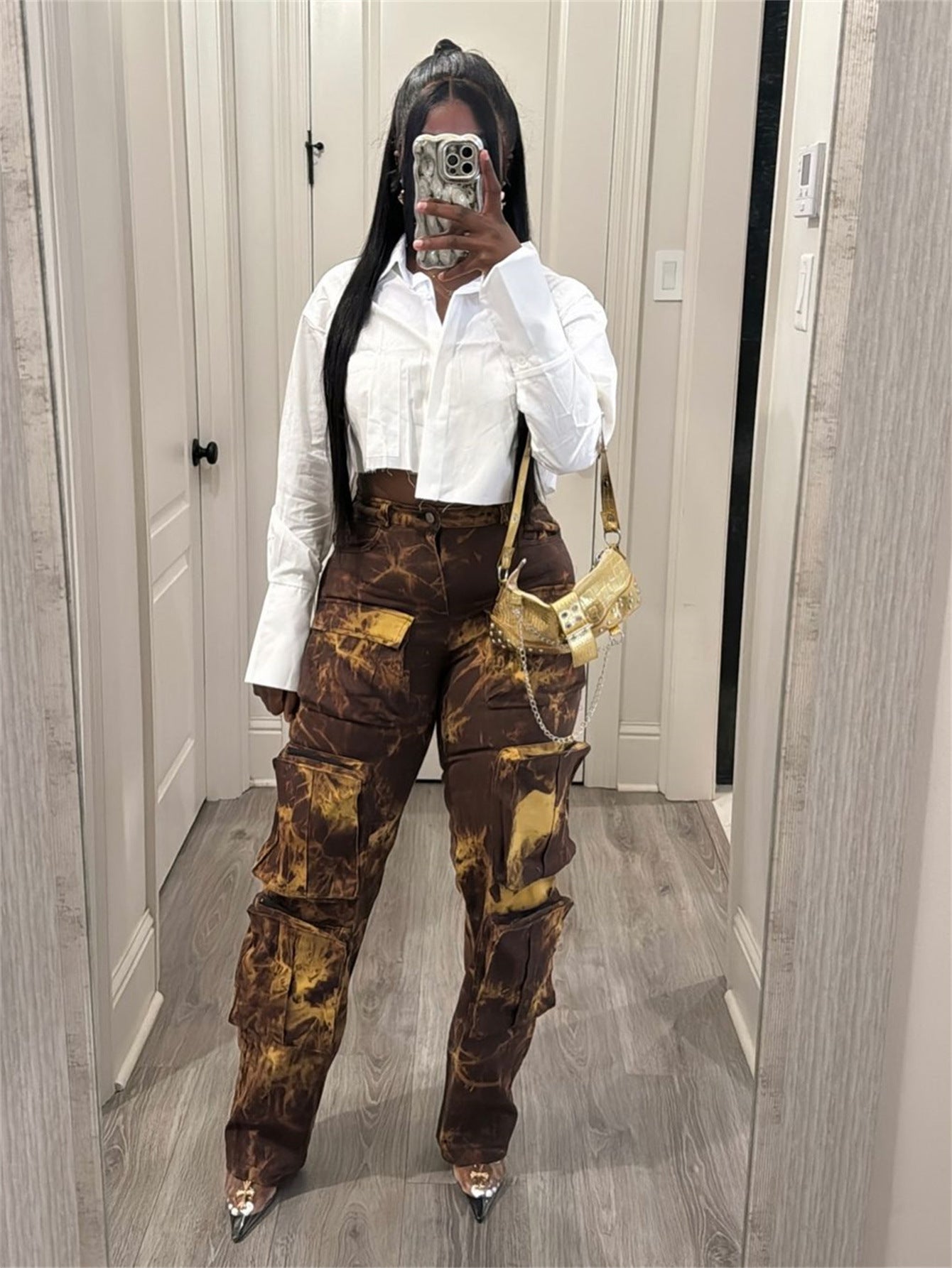 Women Solid Casual Long Sleeve Turndown Collar Shirt Top