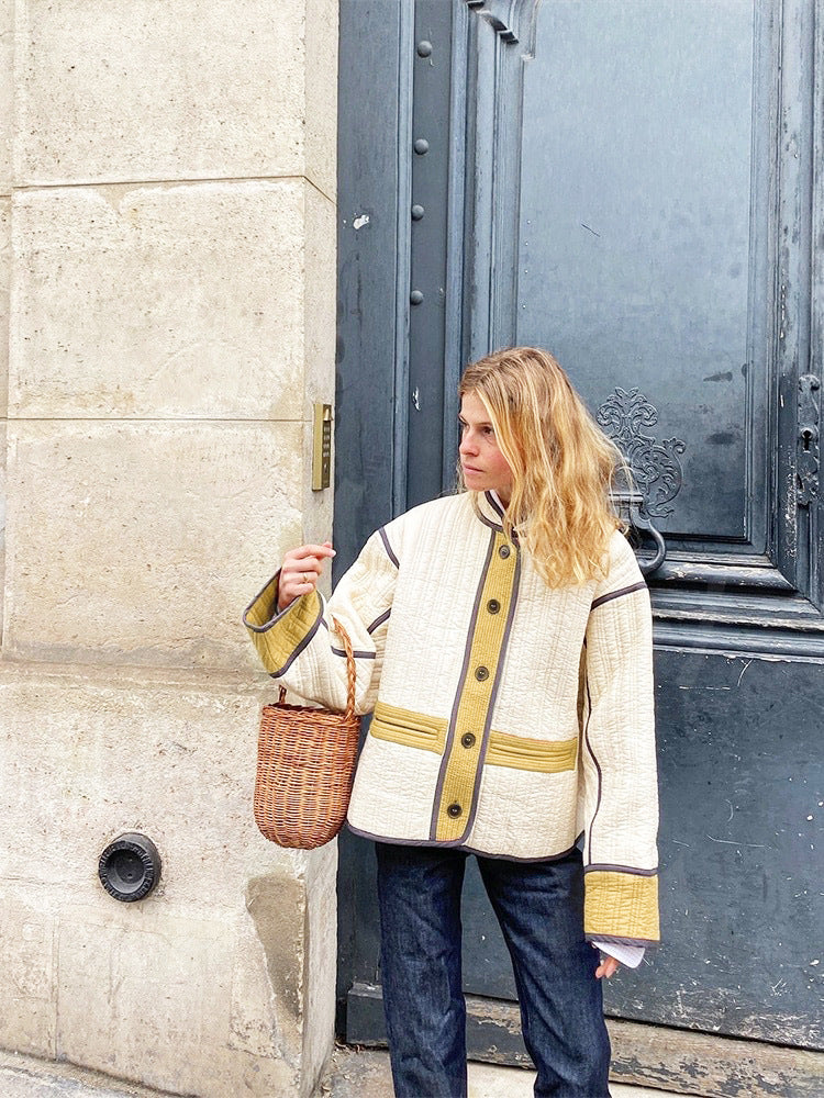 Women Fashion Contrast Color Long Sleeve Jacket 7