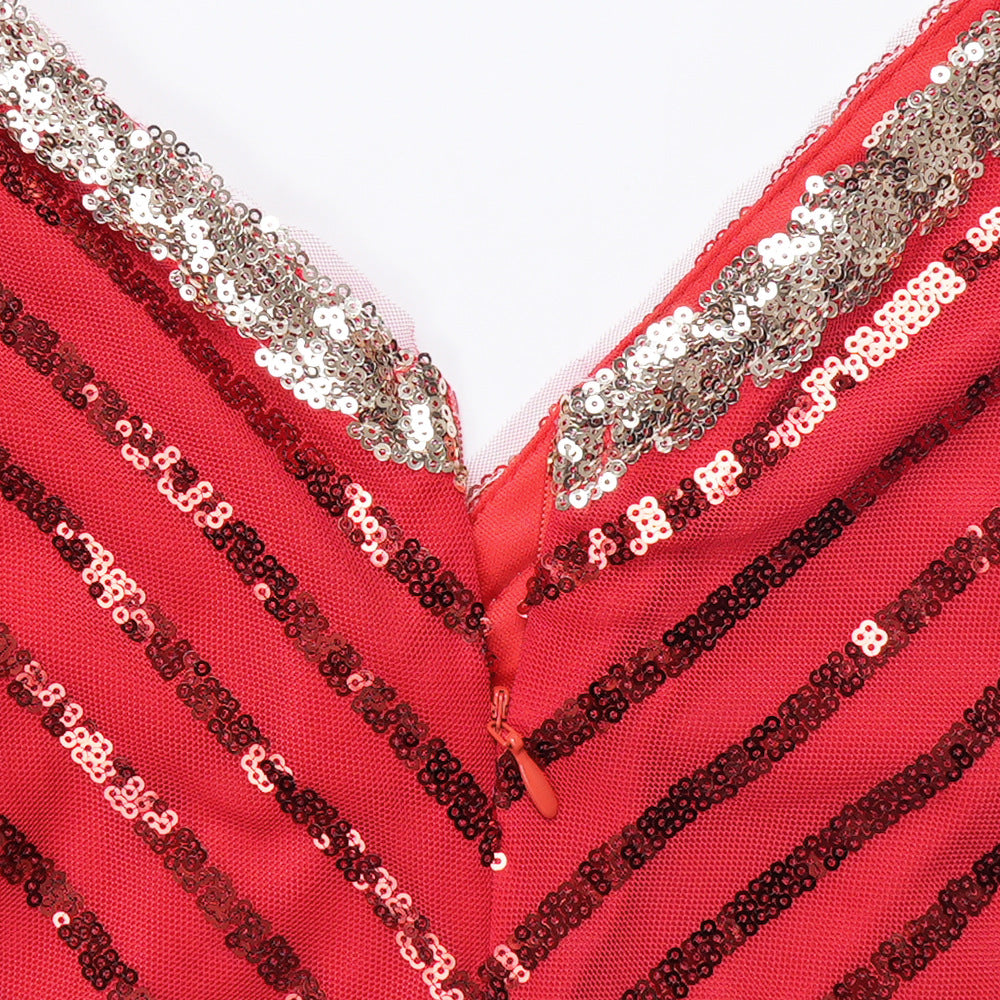 Plus Size African Women Autumn Lace Patchwork Sequins Dress 14