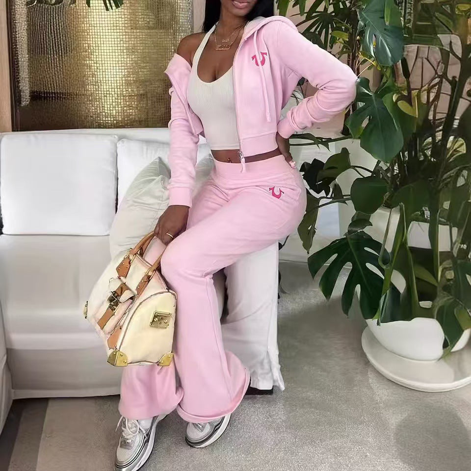 Women Solid Hoodies and trousers two-piece set 3