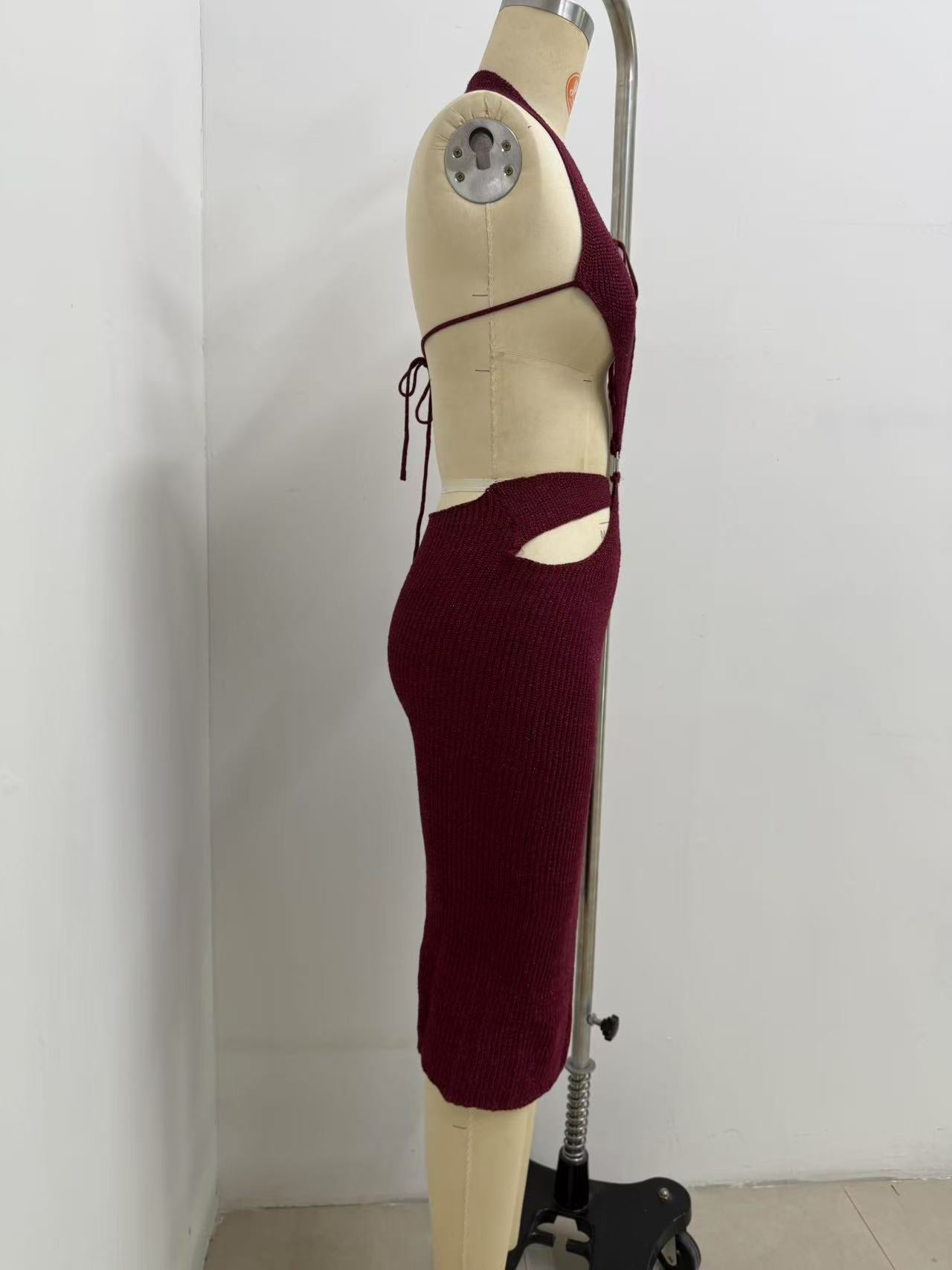 Sheer Halter Neck Knitted  Beach Holiday Dress 16