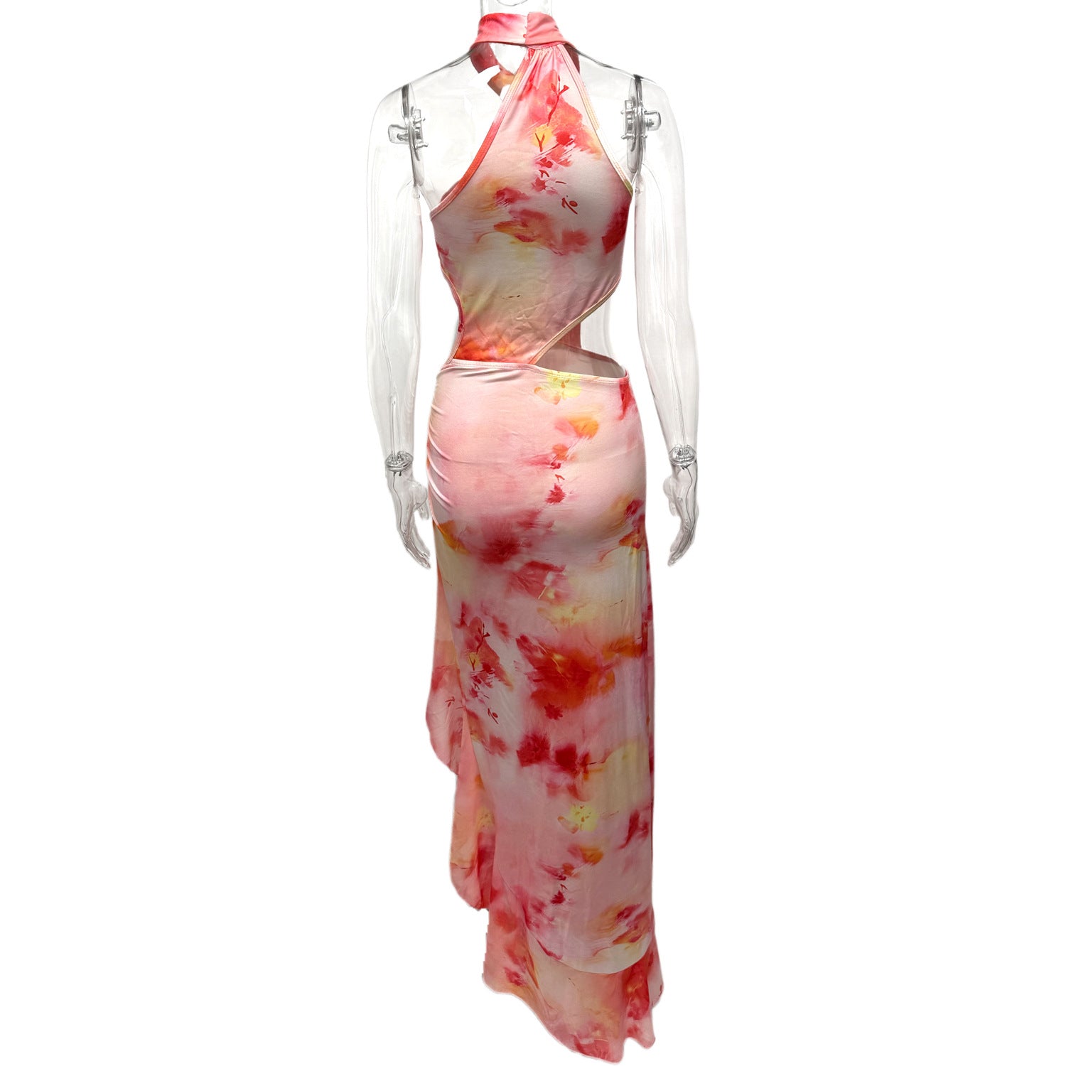 Summer Women's Sexy Print Slit Halter Neck Ribbon Holidays Dress 5