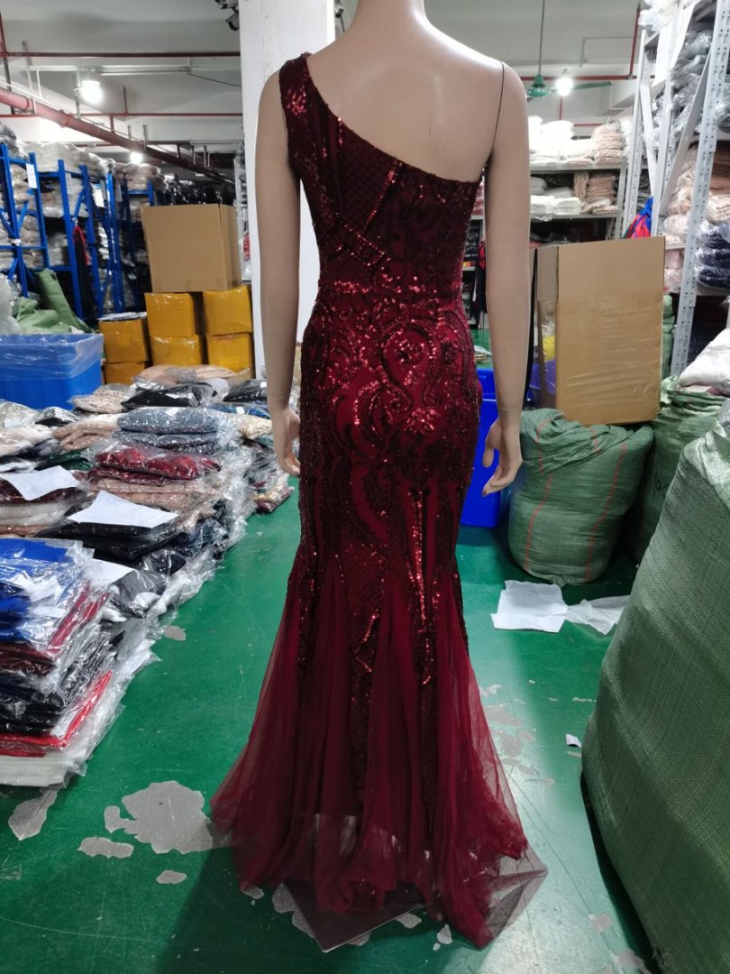 Luxury Sequin Mermail Women Formal Party Evening Dress Sexy Slash Shoulder Long Slim Bridal Gown 30