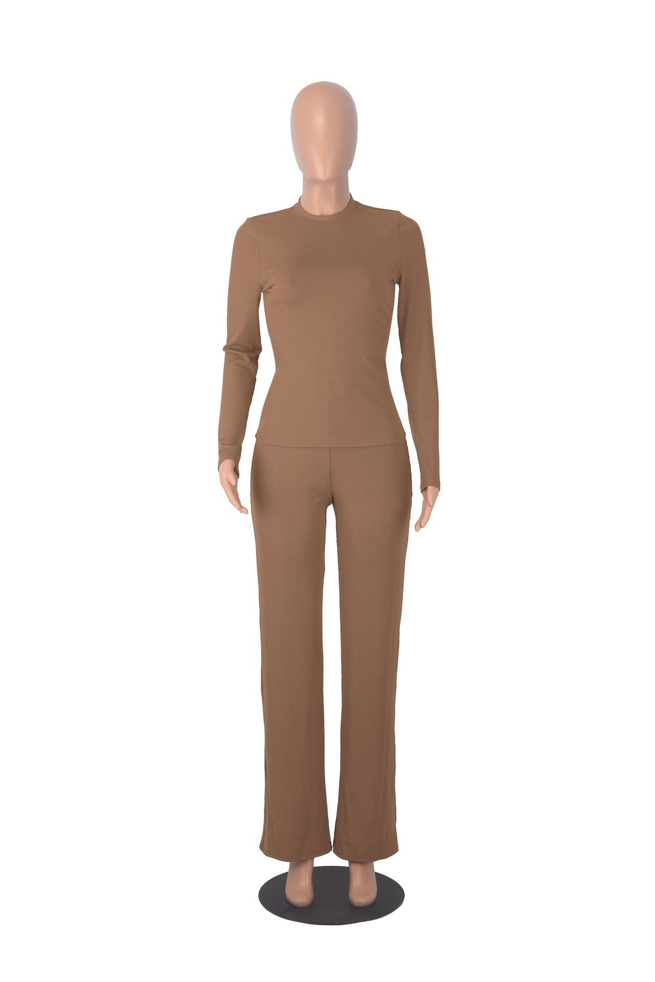 Women Autumn and Winter Casual Solid Long Sleeve Top and Wide Leg Pants Two-piece Set 19