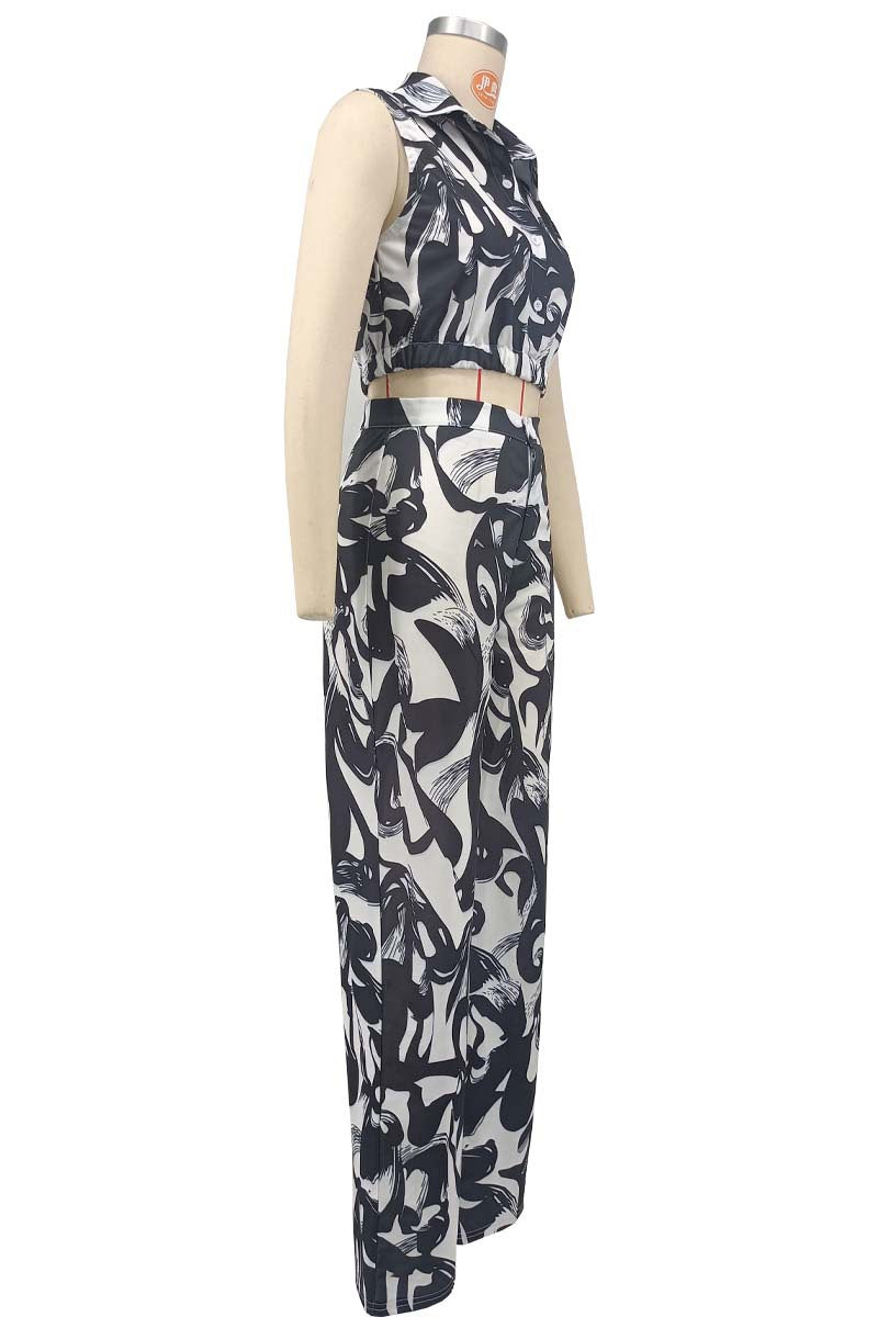 Casual Sleeveless Turn-Down Collar Top and Pants Two-Piece Set 6