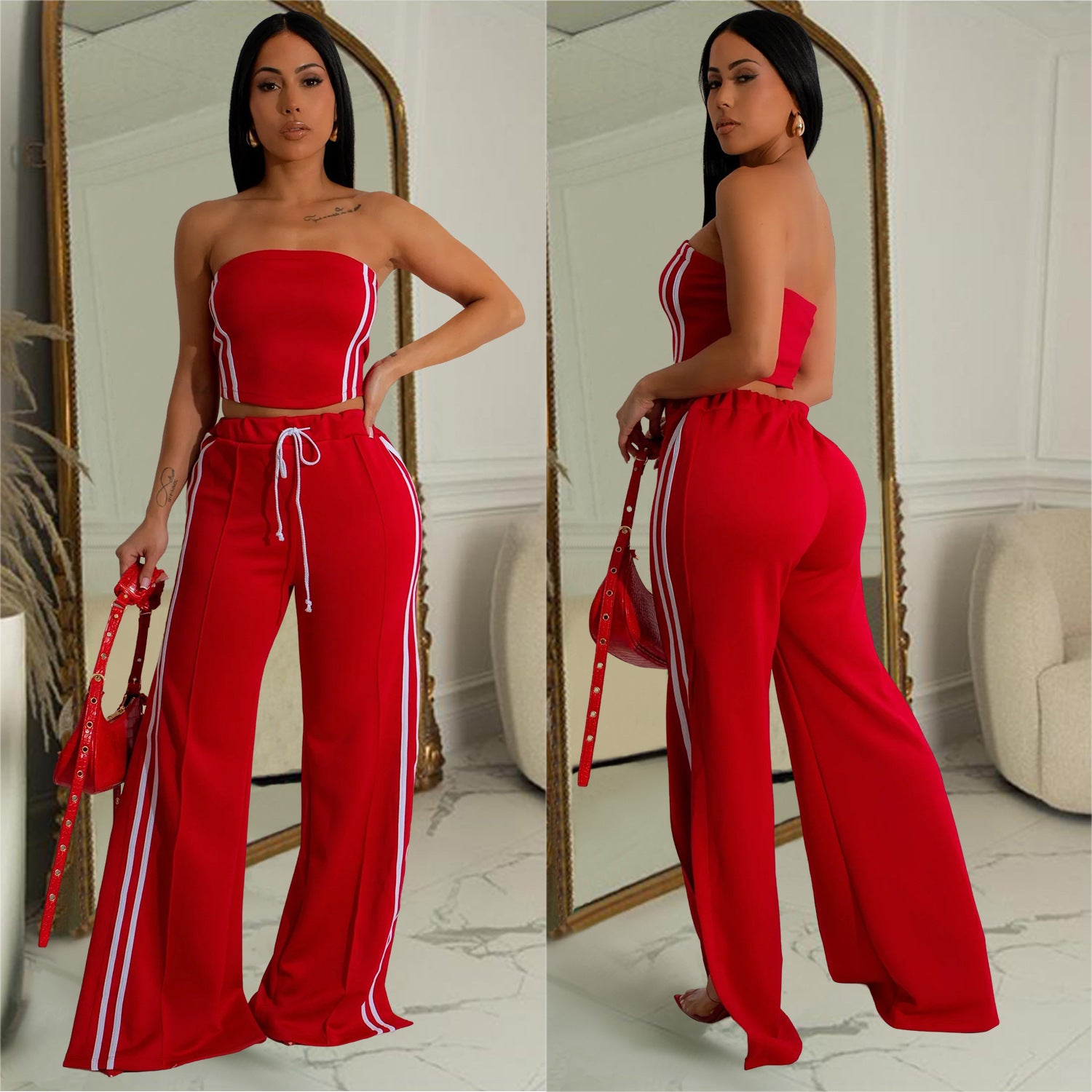 Women Summer Sexy Strapless Top and Two-Piece Pants Set 22