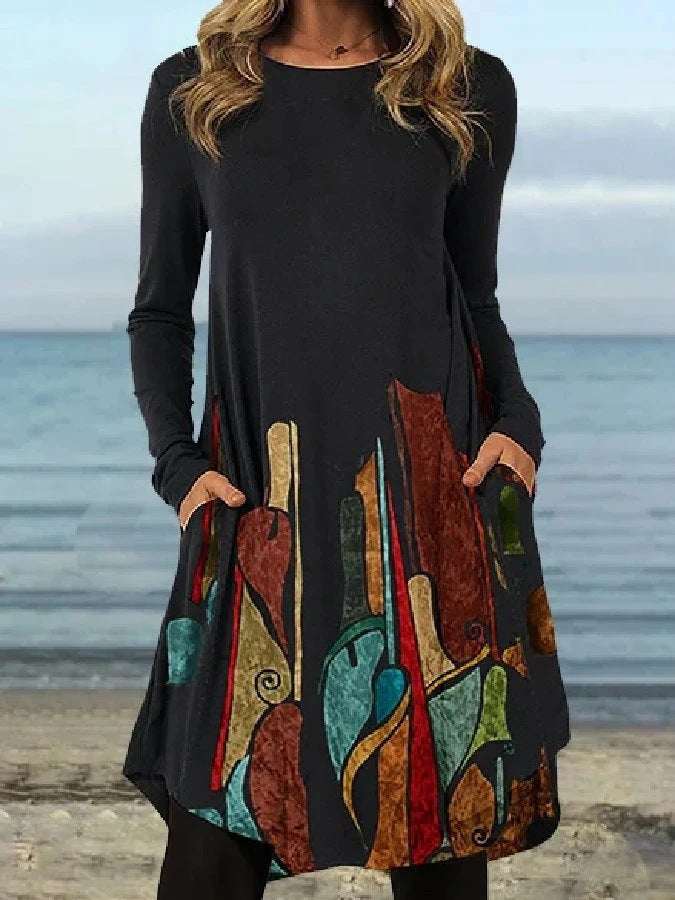 Autumn pocket loose irregular women's long-sleeved dress 3