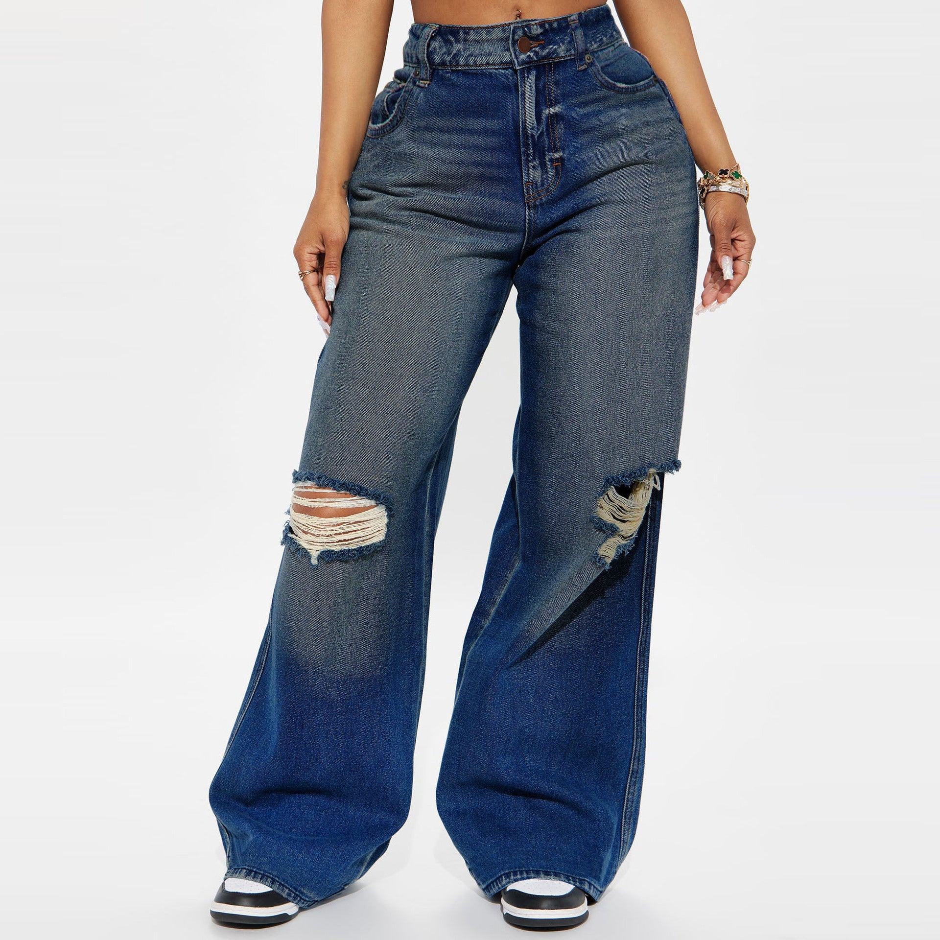 Women Denim no Stretchy Wide-leg Jeans 4