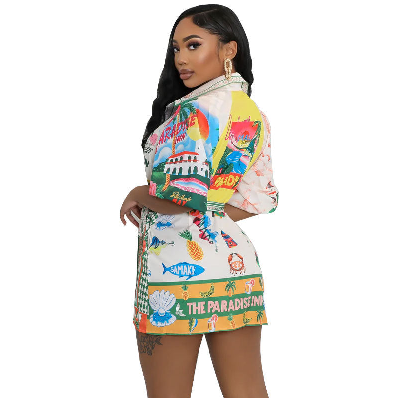 Casual Fashion Printed Short Sleeve Shirt Dress 3