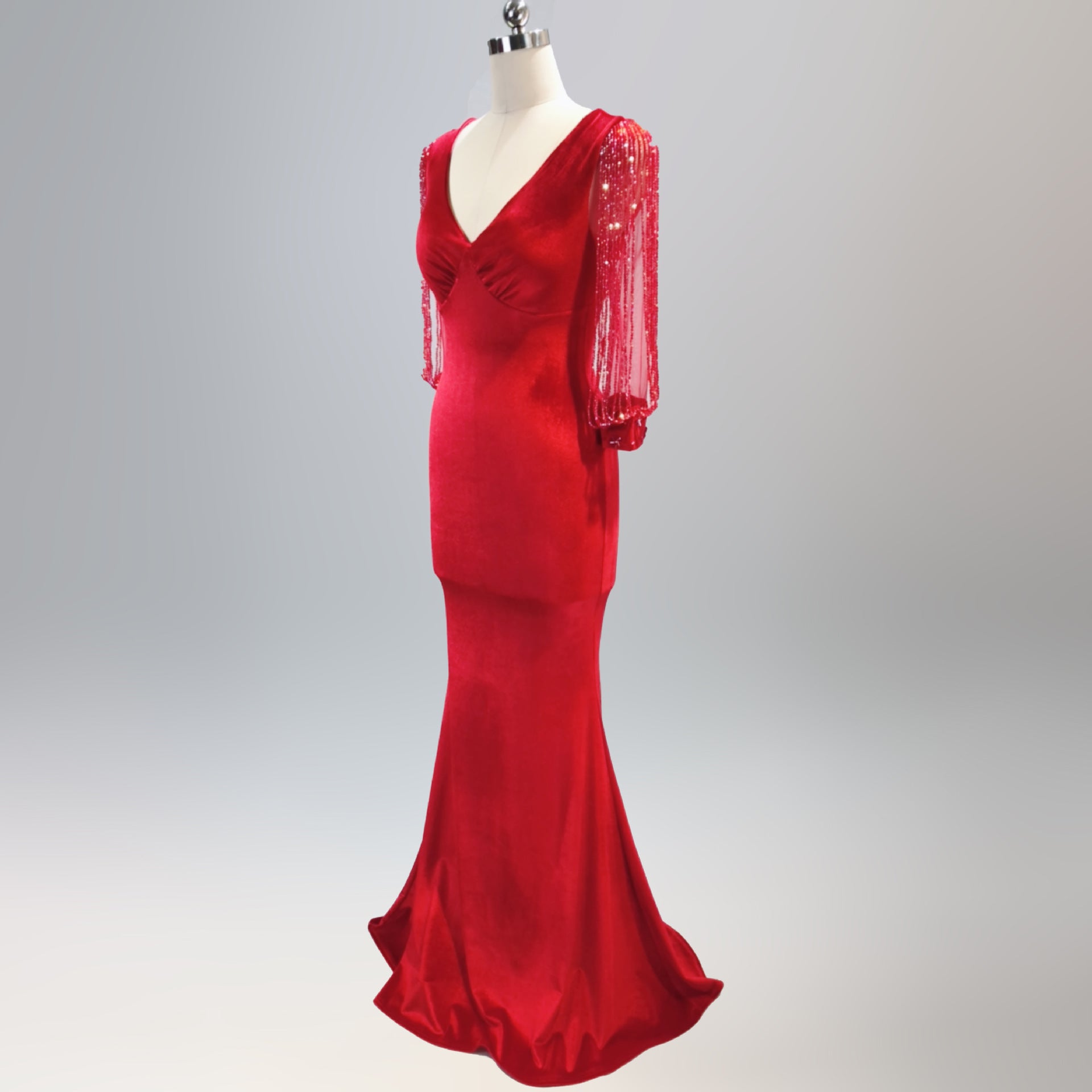 sexy velvet crystal diamond chain bride clothing winter long-sleeved mermaid long evening dress 14