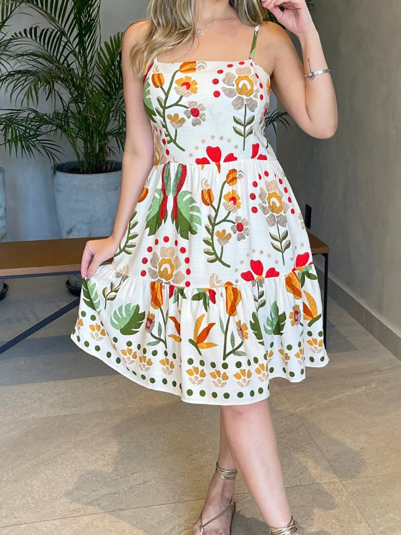 Women Casual Holidays Suspender Print Dress