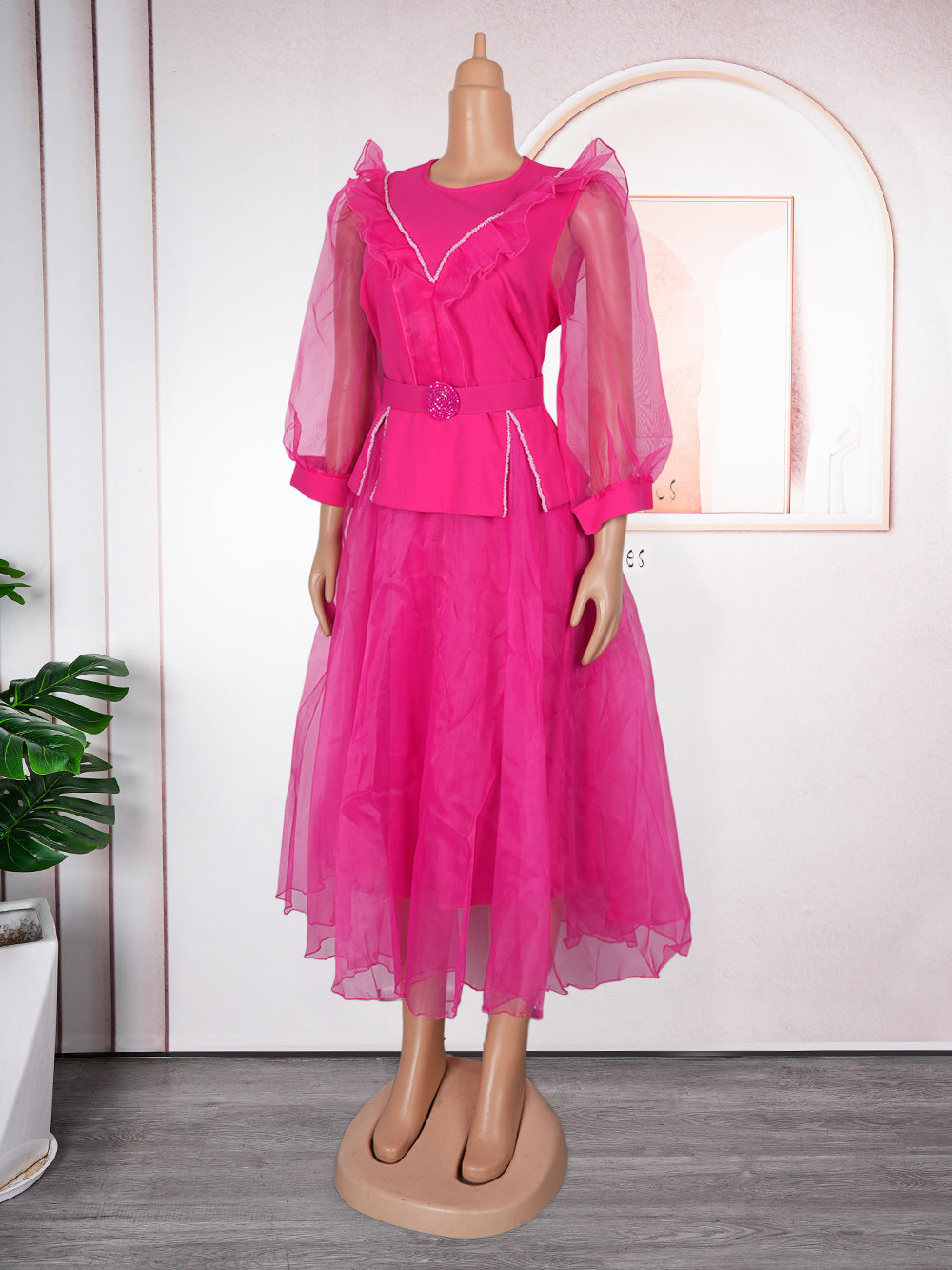 Plus-Size African Women Career Elegant Dress with Belt 18