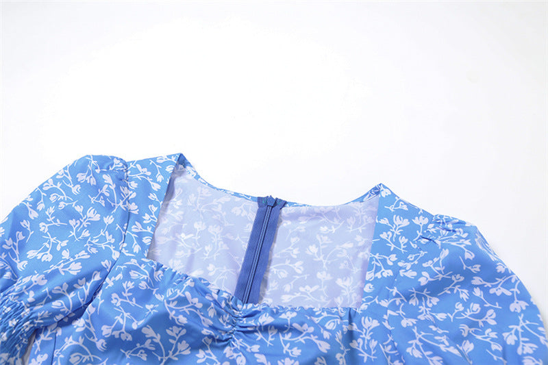 Women sexy square neck floral slit dress 13