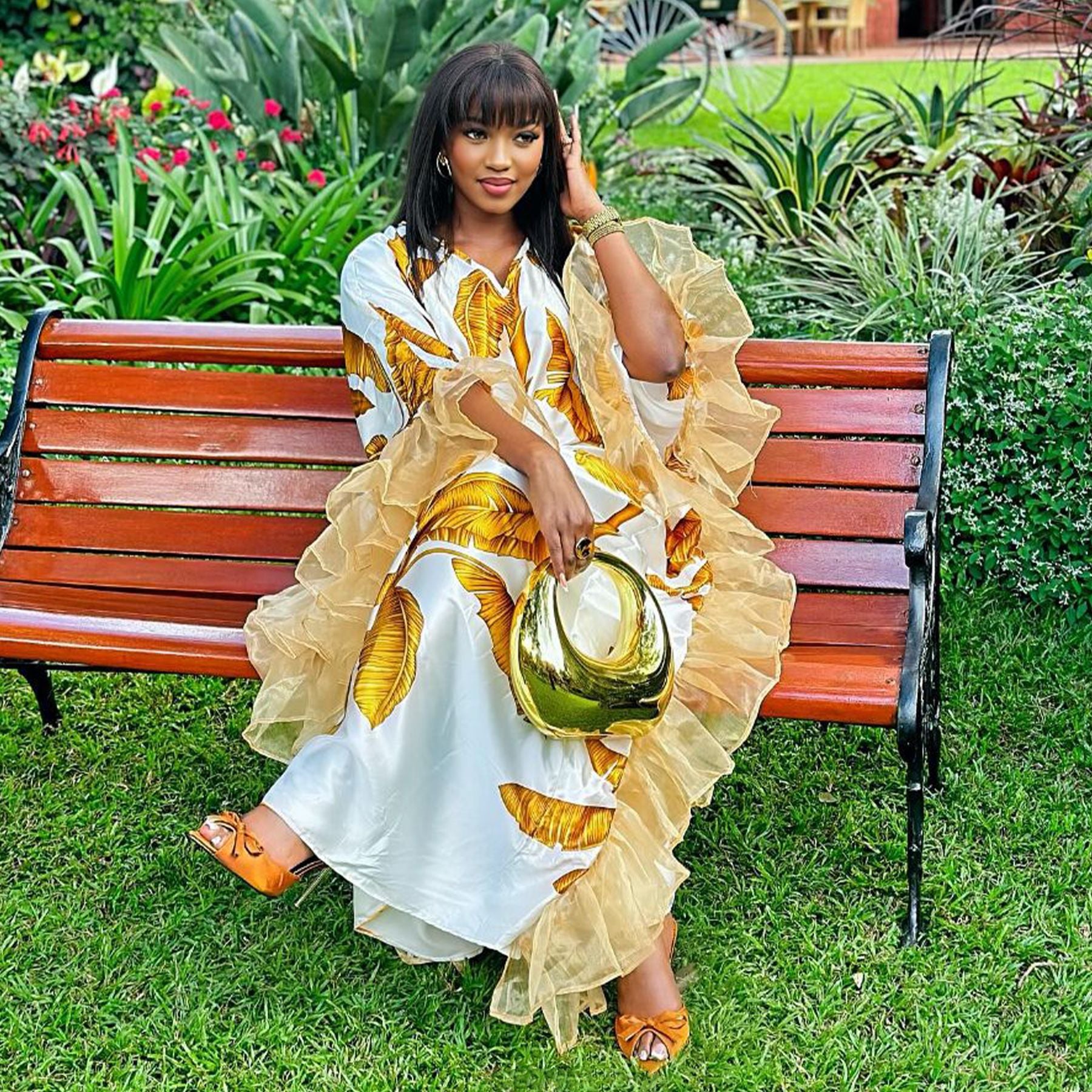 Women V-Neck Printed Loose Casual Dress