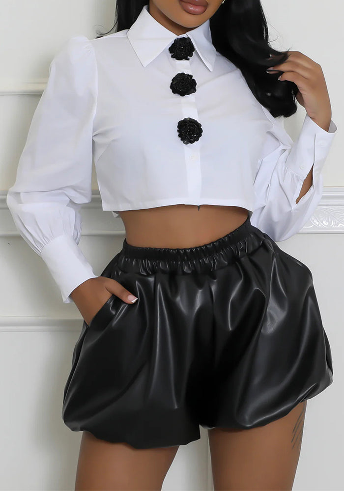 Solid Color Leather Low Rise Shorts