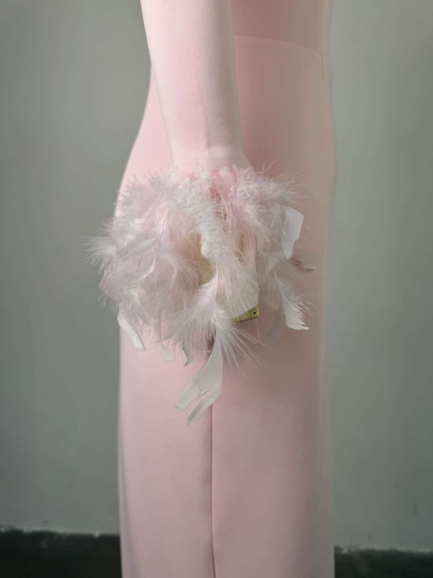 Women's autumn square neck feather long sleeve  high waist Slim midi dress 8