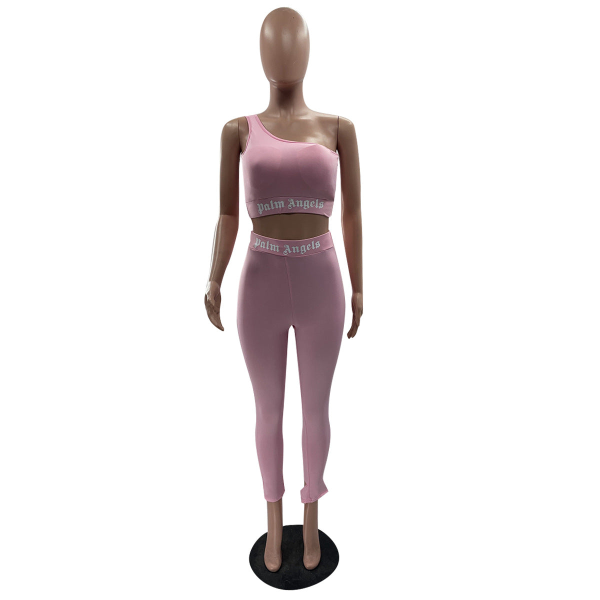 Women's Solid Color Fashion Letter Print Casual Tight Sports Two Piece Pants Set 4