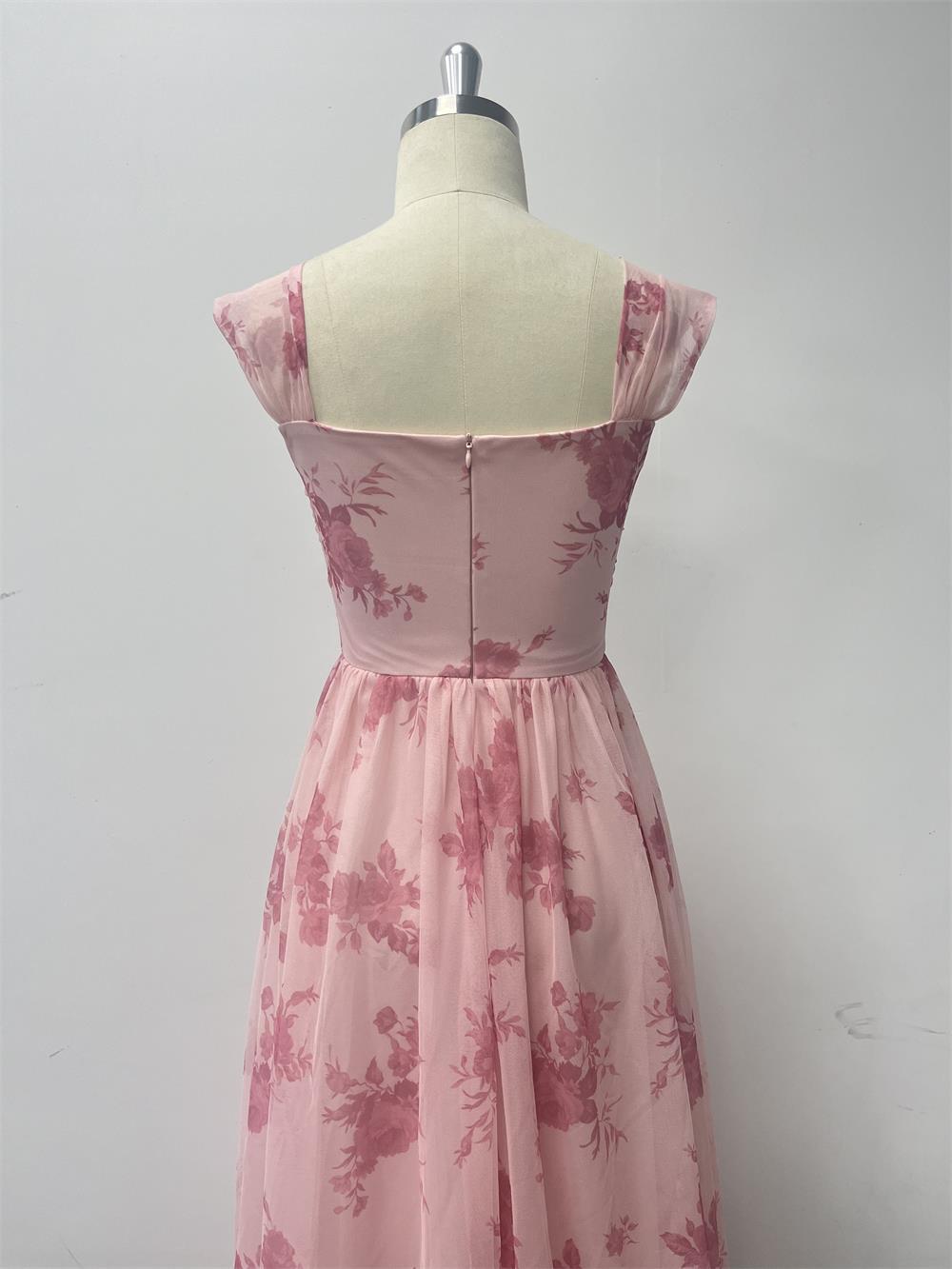 pleated strap floral formal party evening dress 8