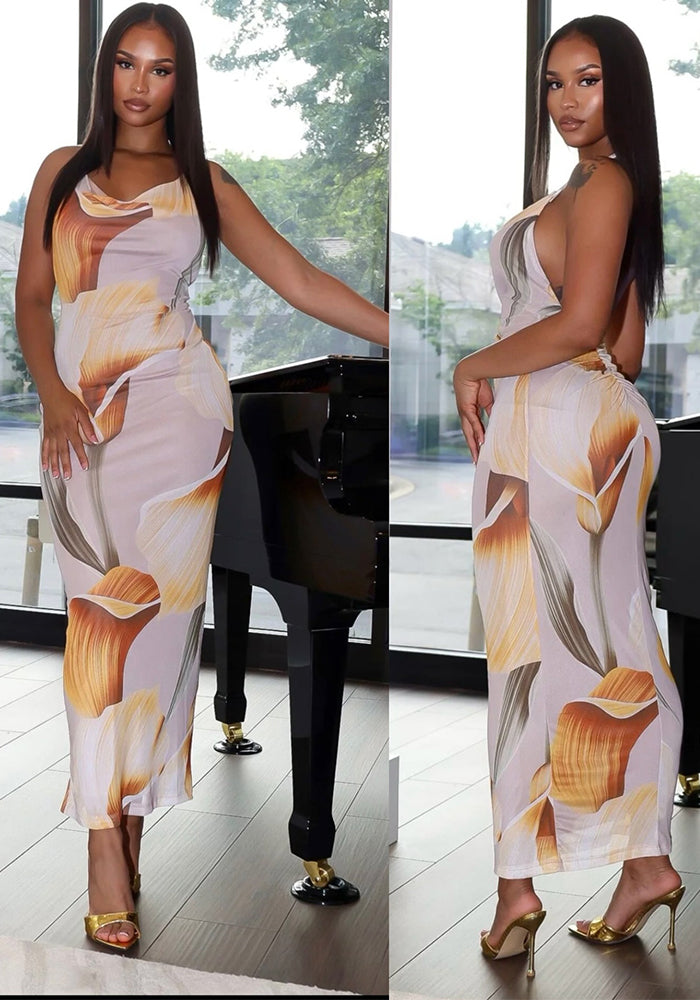 Women's Summer Fashion Print Chic Halter Neck Dress