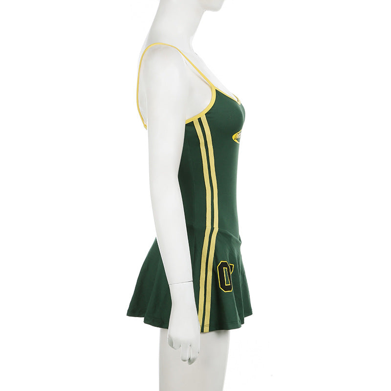 Women Summer American Sports Casual Digital Stripe Contrast Dress 11