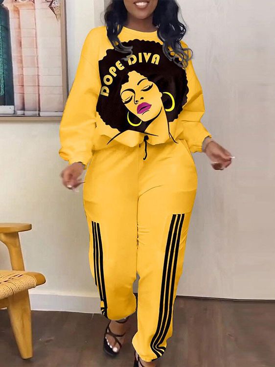 Women's Sexy Casual Printed Pants And Pullover Top Two Piece Set 9