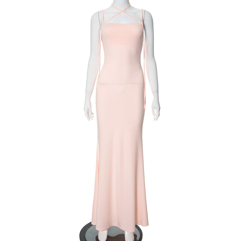 Women's Summer Casual Sleeveless Lace-Up Strap Slim Fit Mermaid Long Dress 17