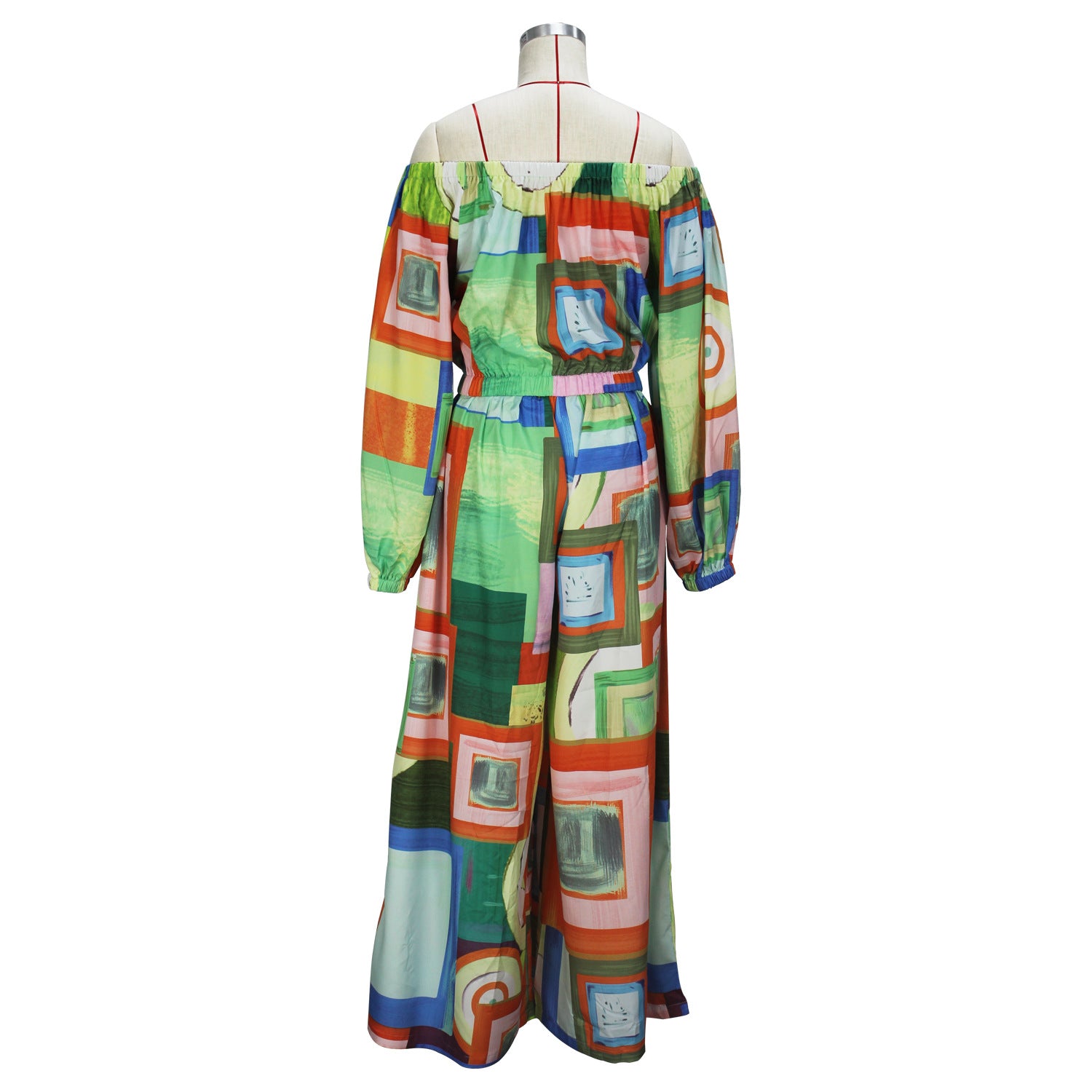 Women's Spring Summer Chic Elegant Contrast Print Off Shoulder Wide Leg Casual Two-Piece Pants Set 4