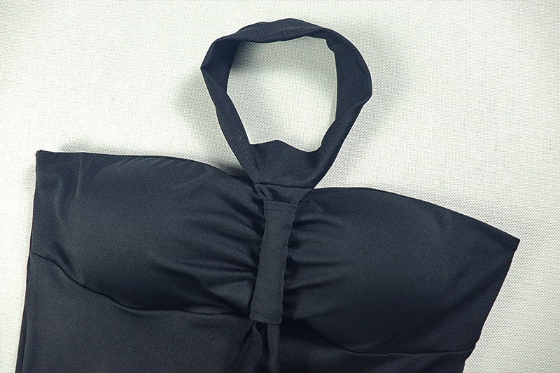 Solid color chic women's clothing low back strapless halter neck long dress formal party gown 10