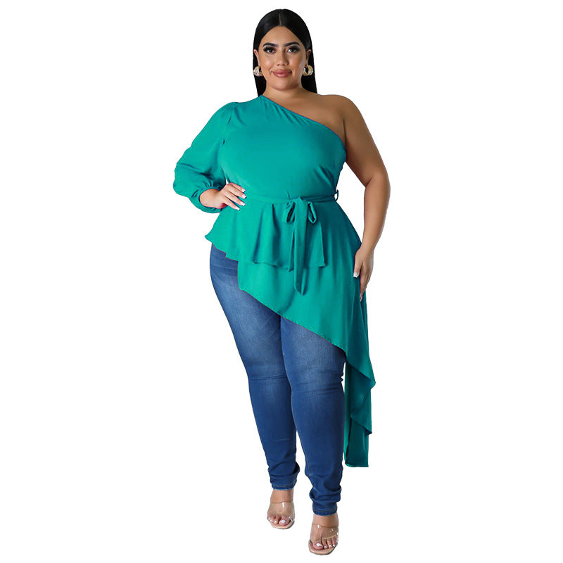 Women Style Irregular One Shoulder Long Sleeve Sexy Top 11