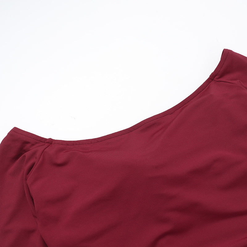 Spring Sexy Off Shoulder Low Back Long Sleeve Short Dress 14