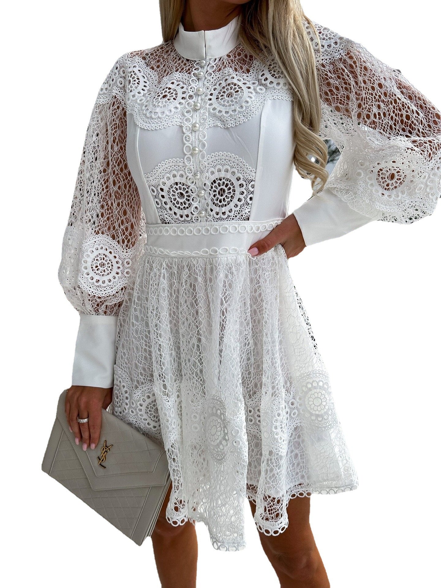 Women sexy lace long sleeve dress 7