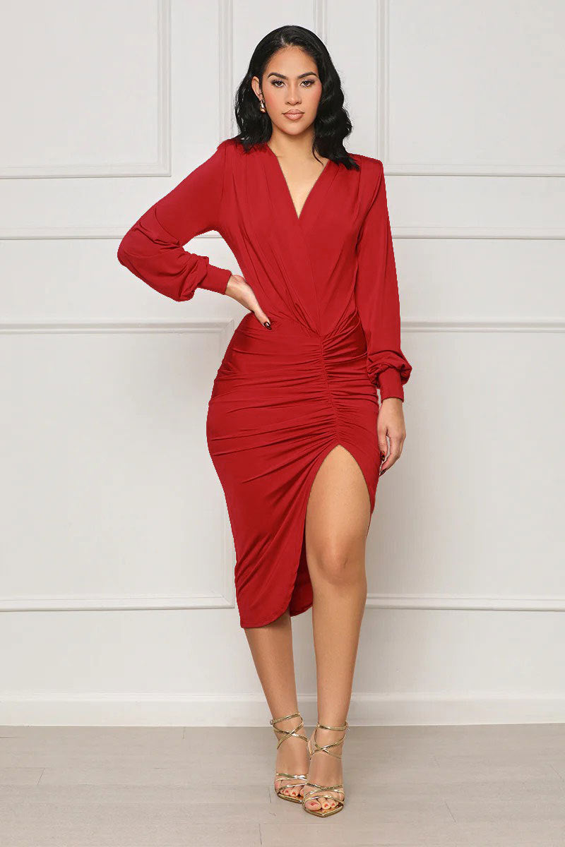 Chic Elegant Long Sleeve High Waist Slim Fit Irregular Women's Bodycon Dress 3