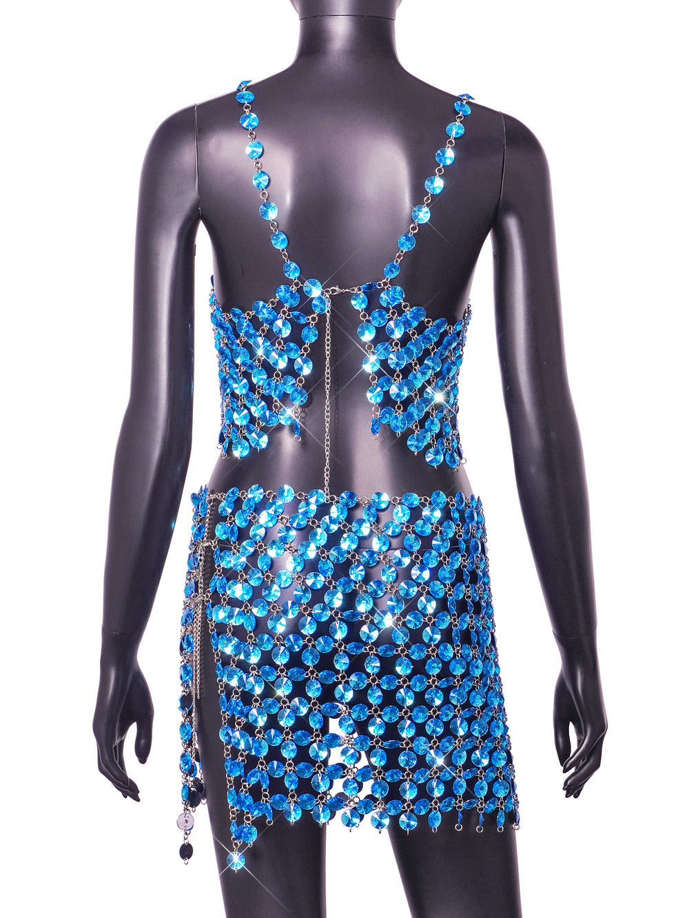 Blue Gem Sexy Halter Neck Strap Low Back Women's Vest Slit Skirt Two-Piece Set 9