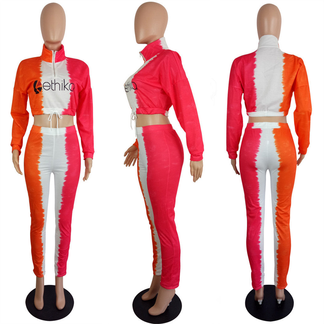 Women's Slim Fit Contrast Print Two-Piece Pants Set 13