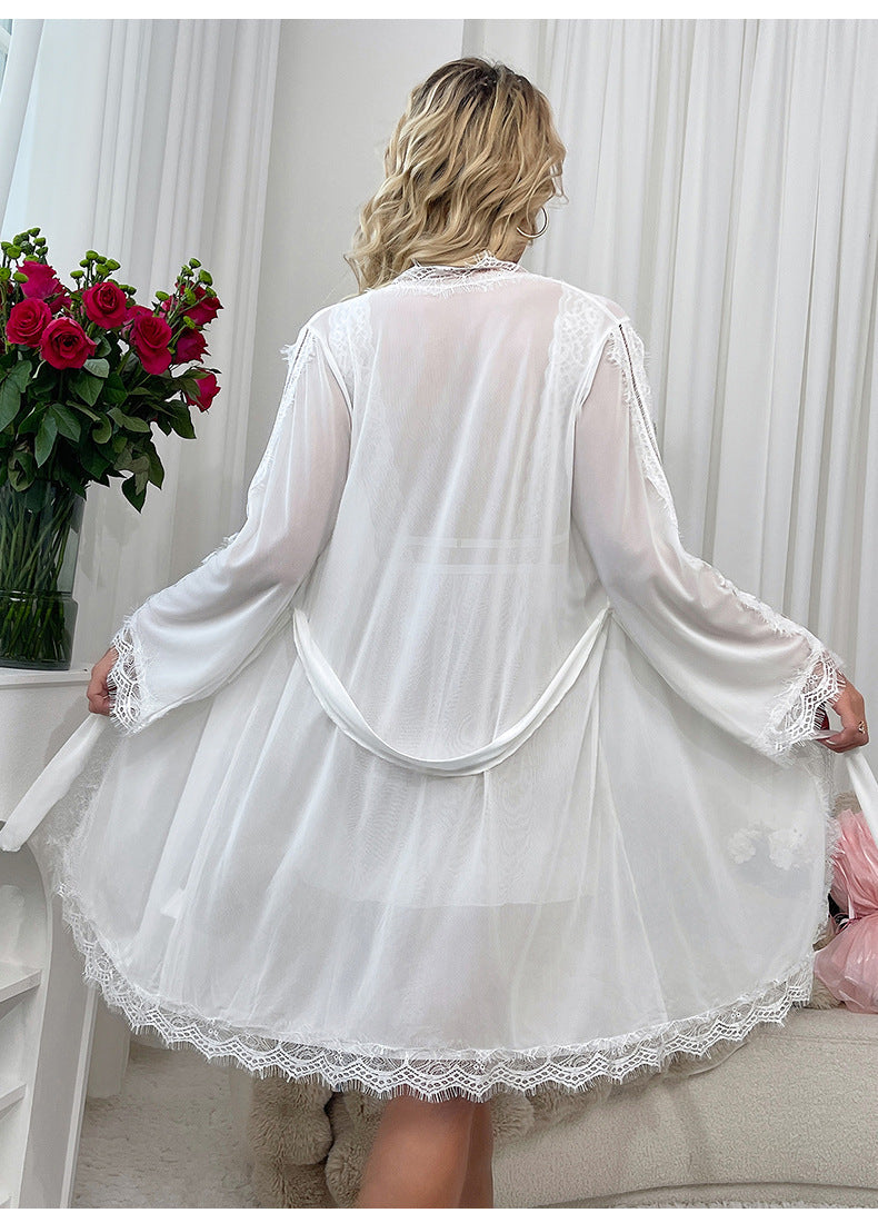 Women Mesh See-Through Backless Sexy Lingerie Two Piece Set 6