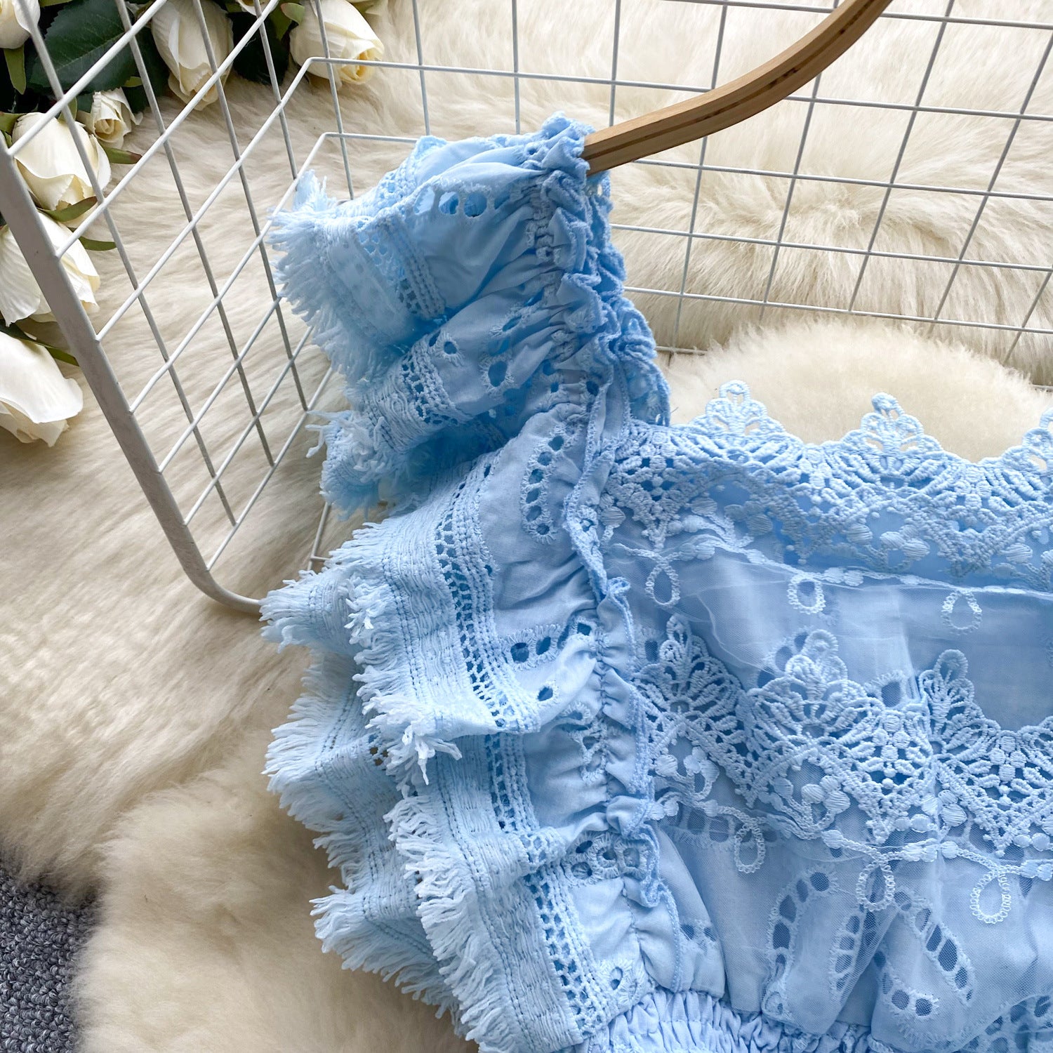 Women Summer French Lace Embroidered Dress 11