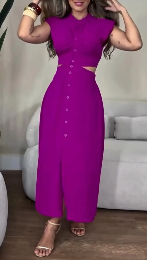 Women Summer Single-breasted Sleeveless Dress 5