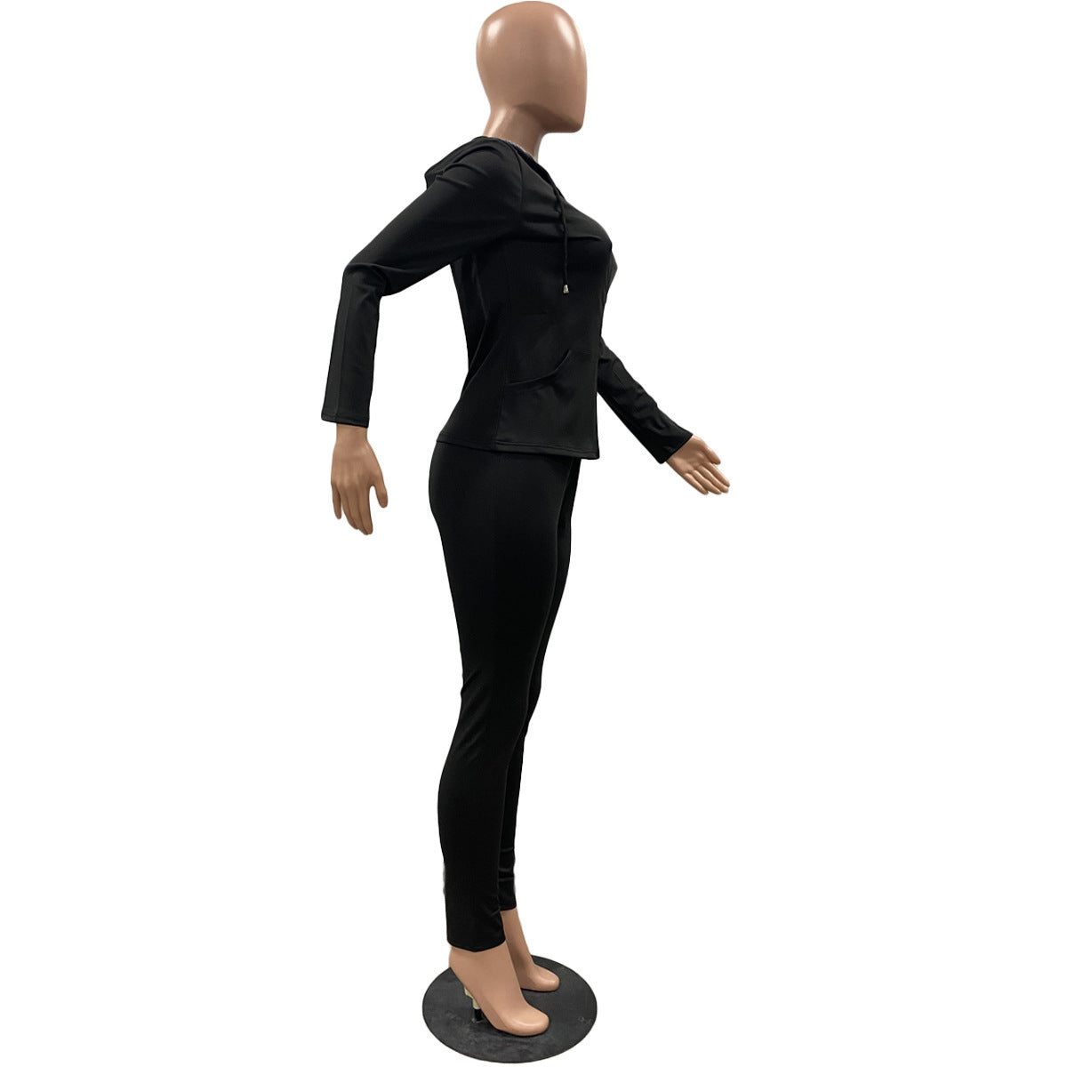 Women Summer Sports Hooded Full Sleeves Solid Pockets Regular Two Piece Pants Set 55