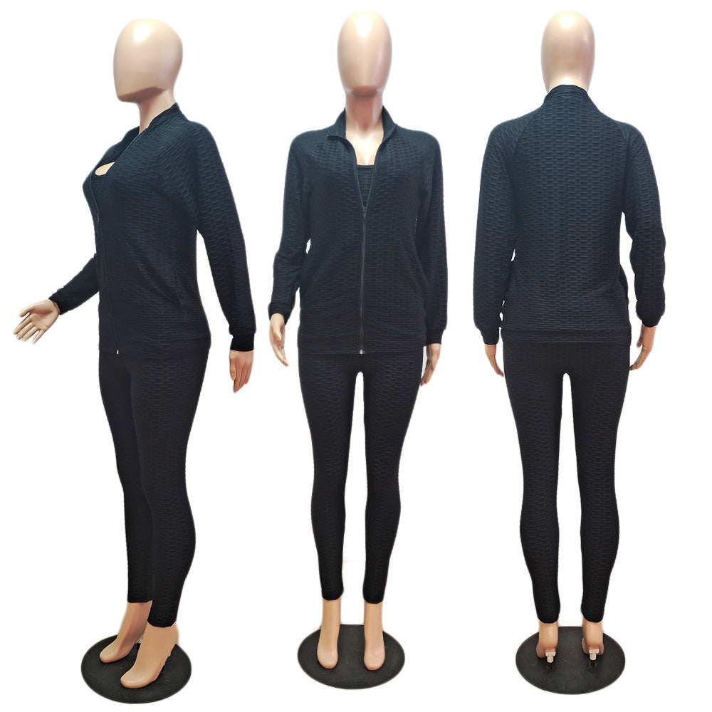 Autumn Winter Women's Sexy Home Workout Three-Piece Butt Lifting Yoga Set 17