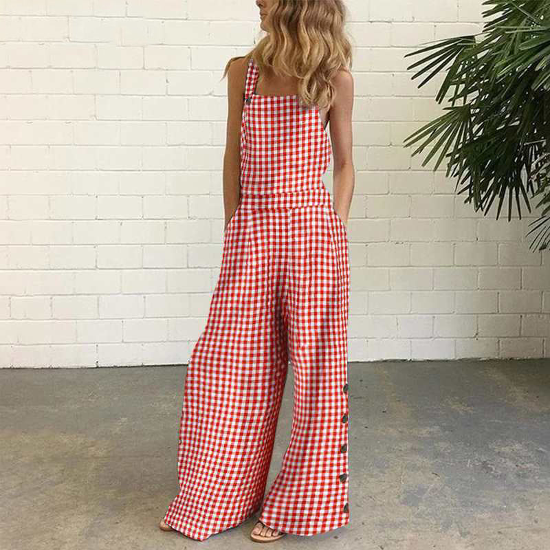 Plaid Print Strap Low Back Wide Leg Jumpsuit 3