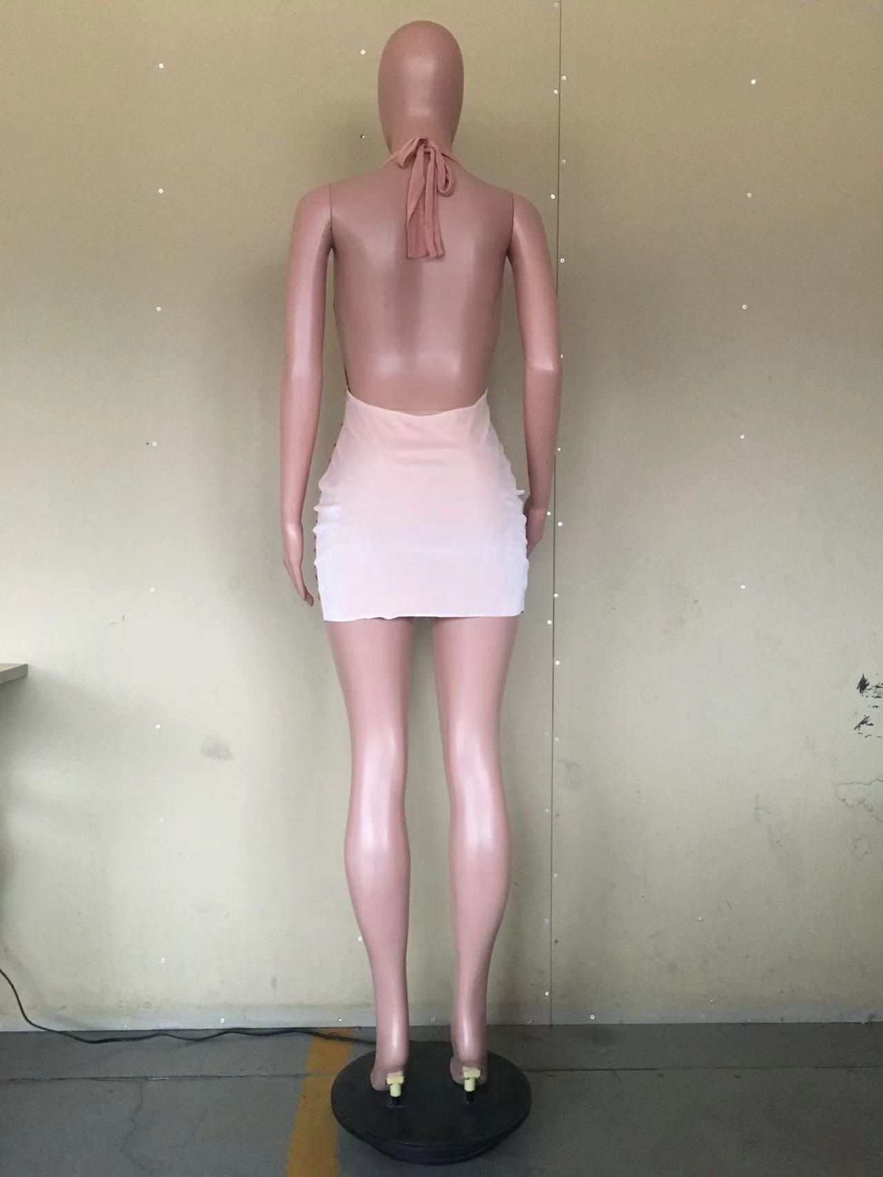 Summer Multi-Color Big Diamond Beaded Strap Halter Low Back Club Dress 6