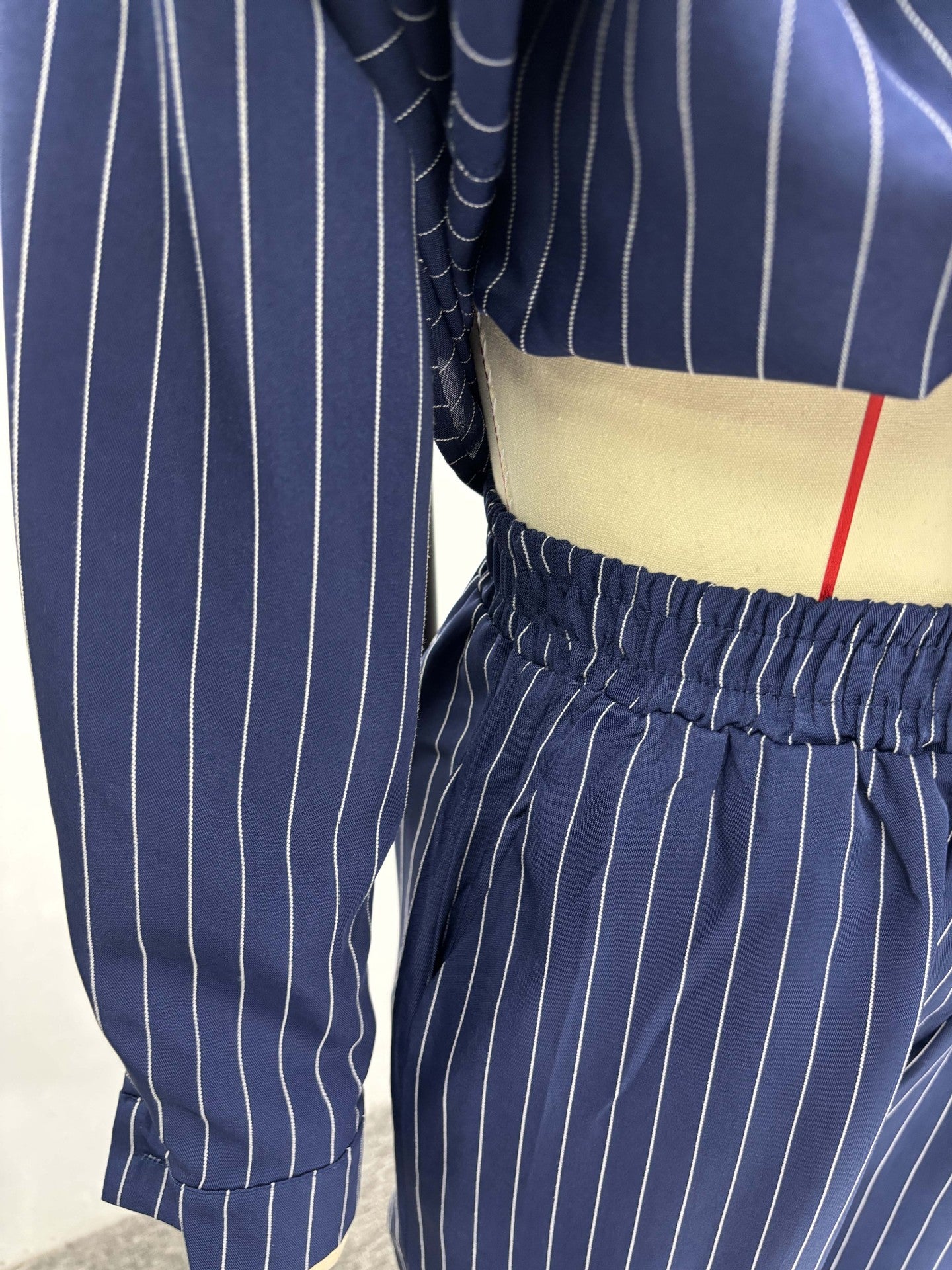 Women French Stripe Casual Long Sleeve Shirt Pants Two-piece Set 9