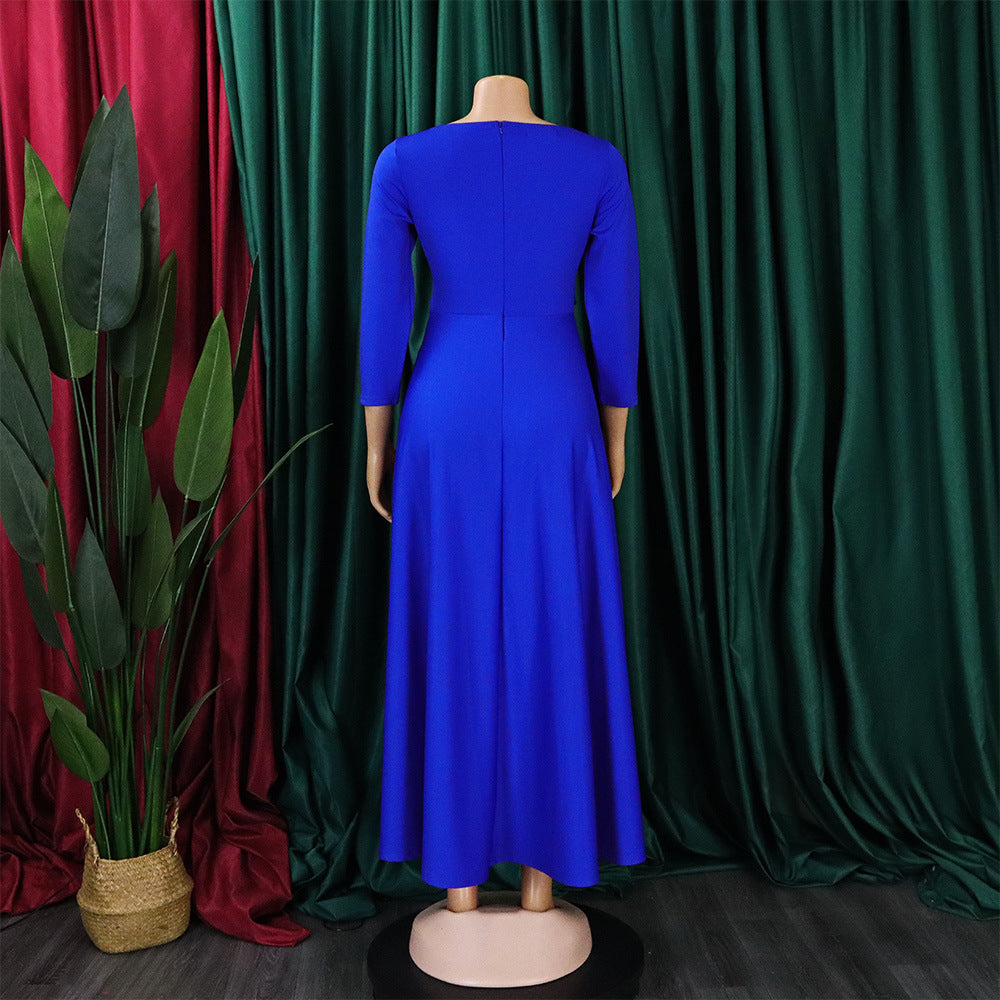 Women's Fall Winter Fashion Chic Solid long sleeve Belted African Plus Size Maxi Dress 19