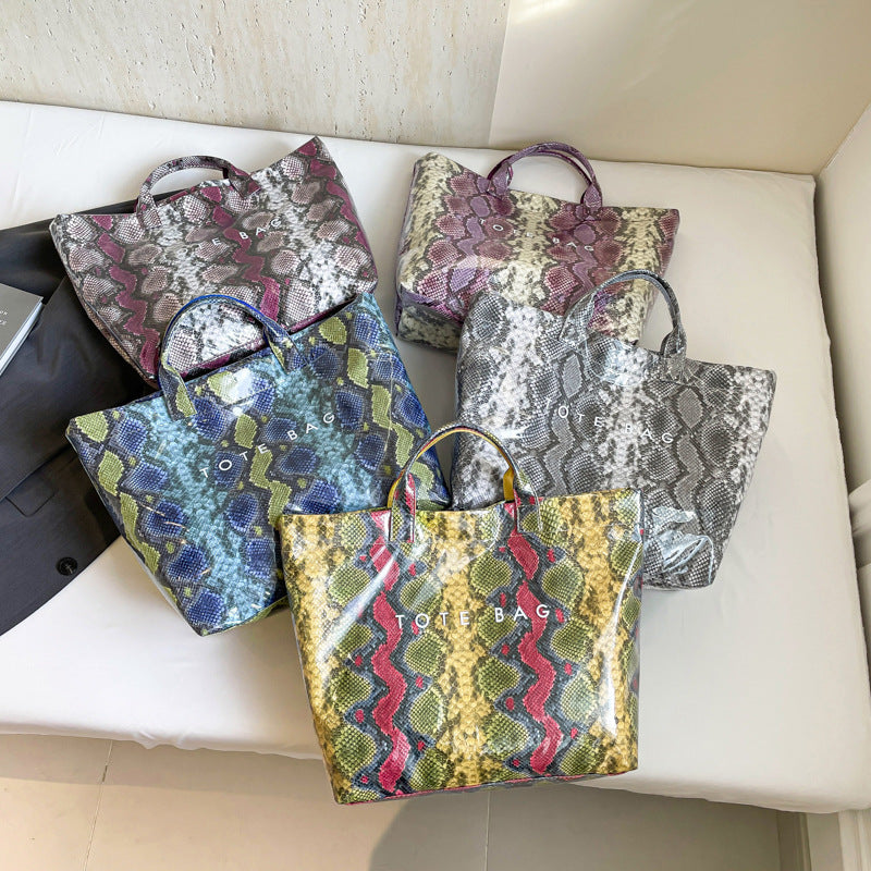 Women Trendy Tote Spring Handbag Snakeskin Shoulder Bag 13