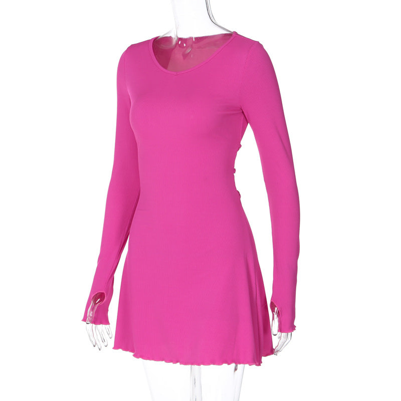 Women Fall/Winter Solid Lace-Up Dress 12